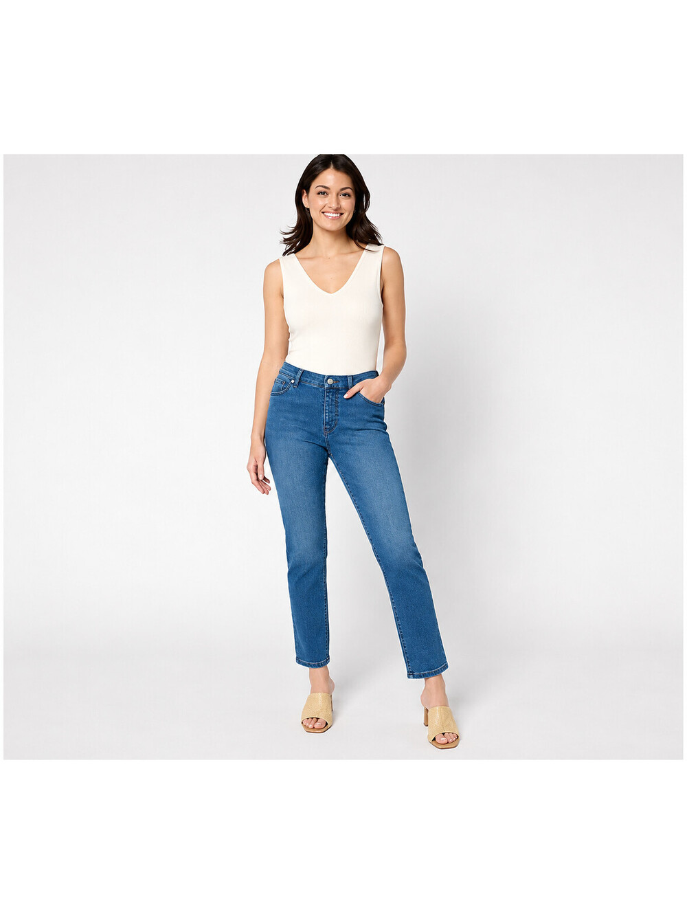 Women with Control Contour Curves Indigo Wash Denim Pants, Size Petite 12